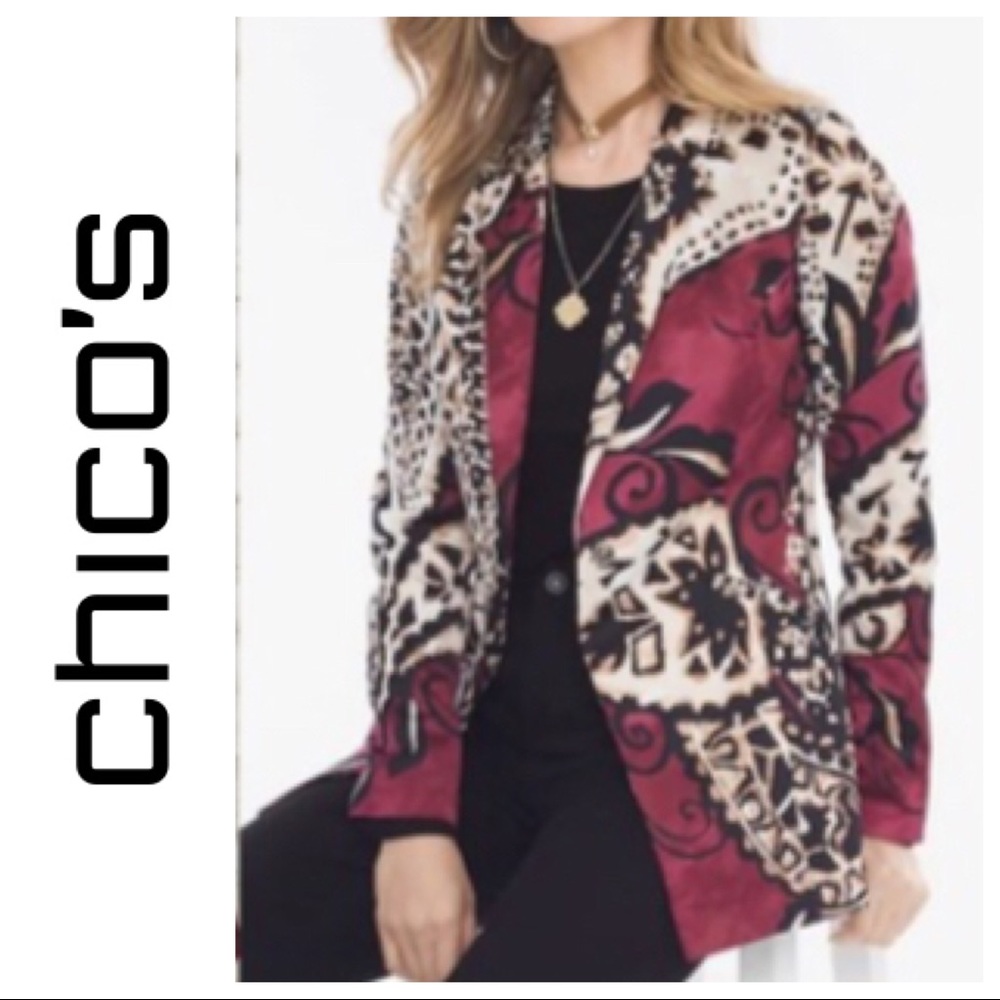 CHICOS SATIN SCARF PRINT BLAZER SIZE SMALL NWT